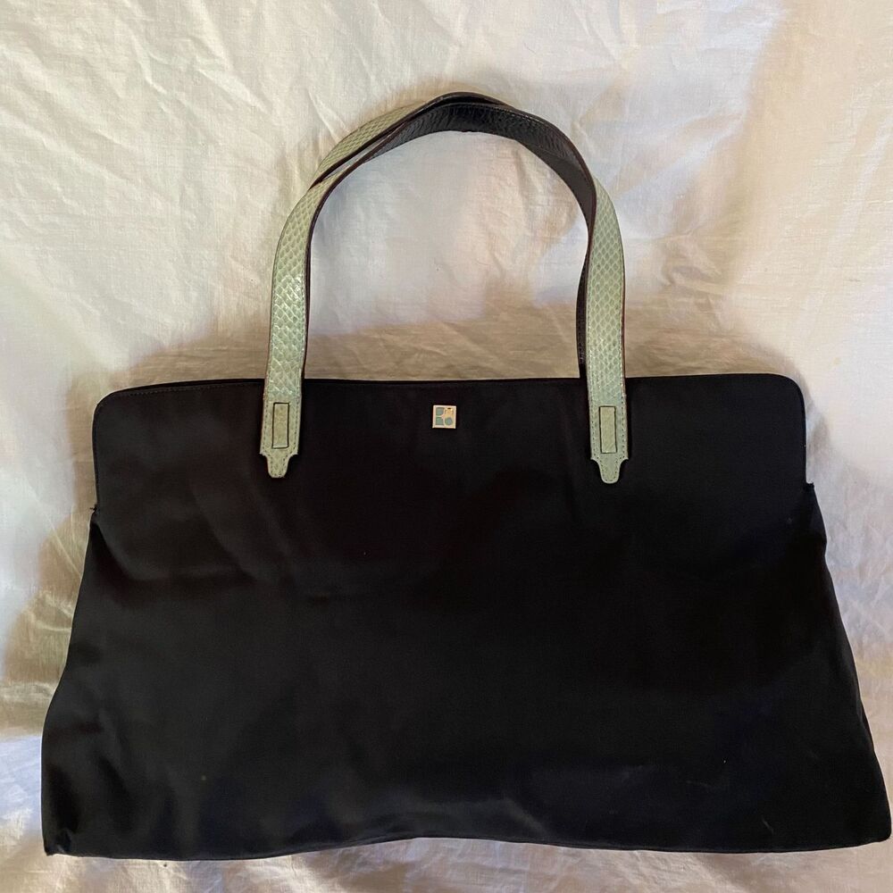y2k KATE SPADE Black Nylon Green SNAKESKIN Trim Bag
